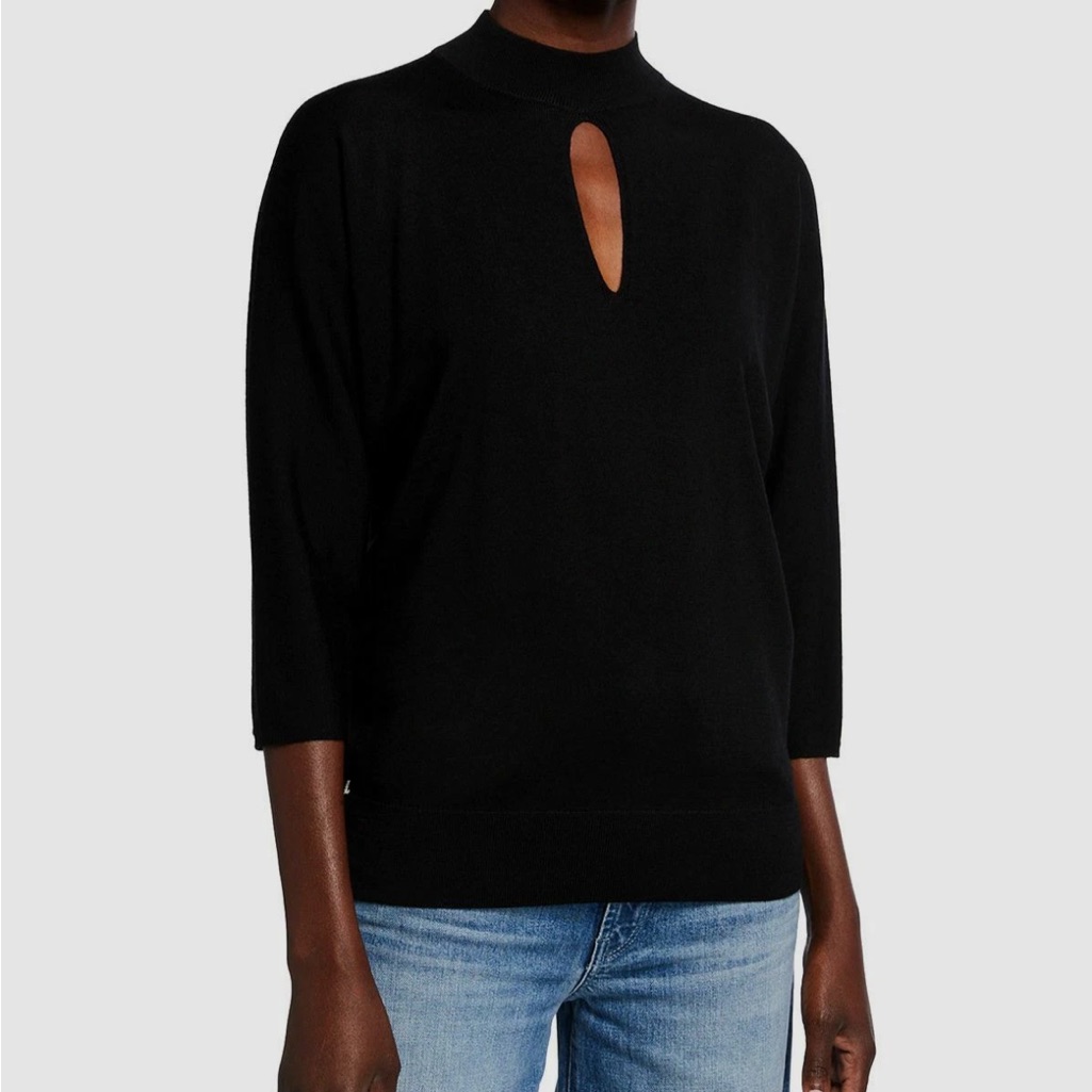 Lafayette 148 New York Black Keyhole Wool Blend Mockneck Sweater